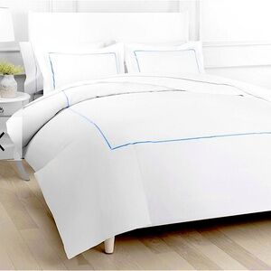 NEW King Melange Home French Blue Single Stripe Embroidered Percale Duvet Set 💕